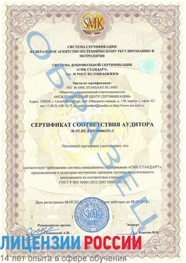 Образец сертификата соответствия аудитора №ST.RU.EXP.00006191-3 Истра Сертификат ISO 50001